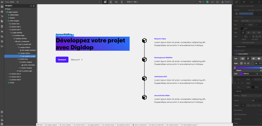 Gradient linéaire dans Webflow