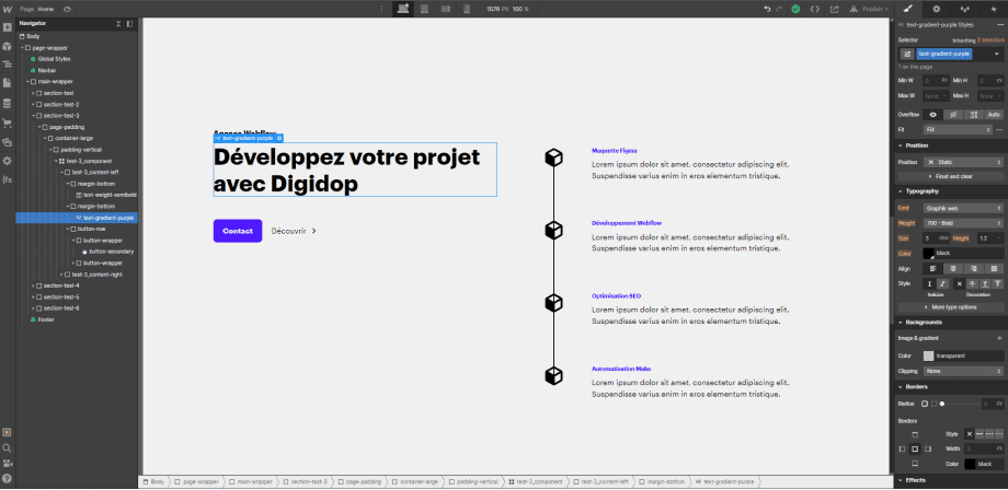 Création de la classe text-gradient-purple dans webflow