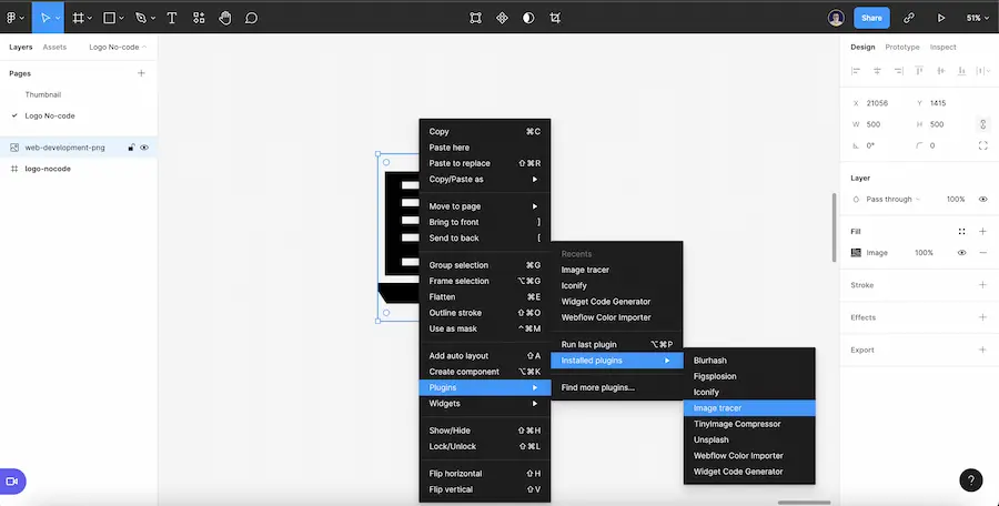 Lancer un plugin (image tracer) dans figma