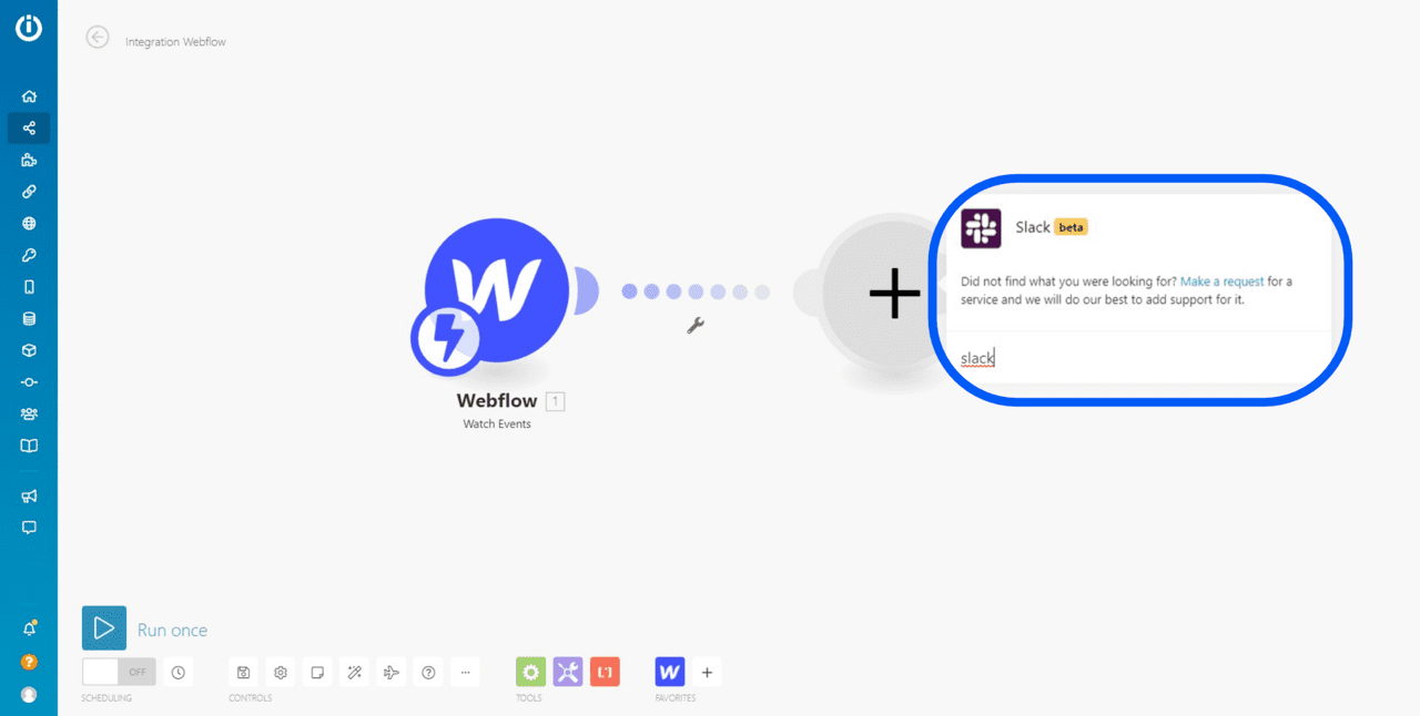 module slack sur l'interface integromat