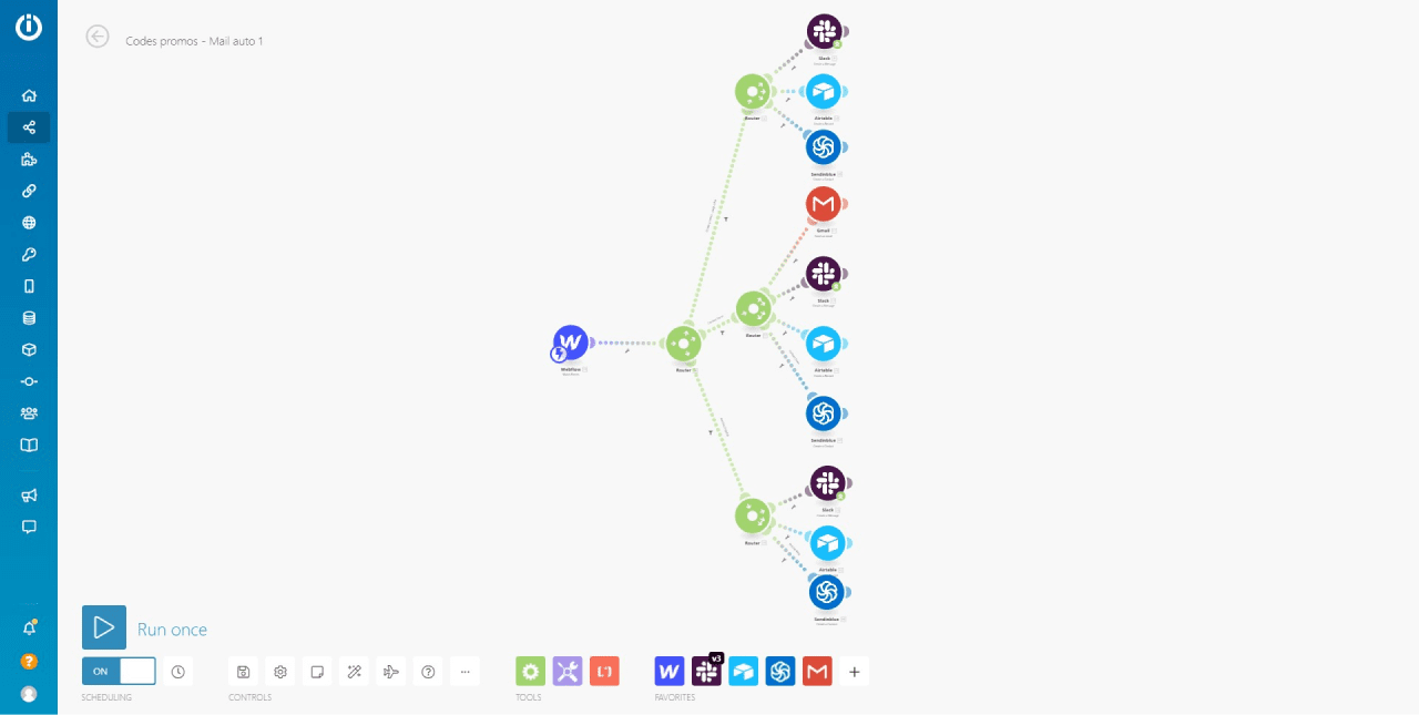 Chaine d'automatisation avec formulaires Webflow multiples sur l'espace de travail Integromat 