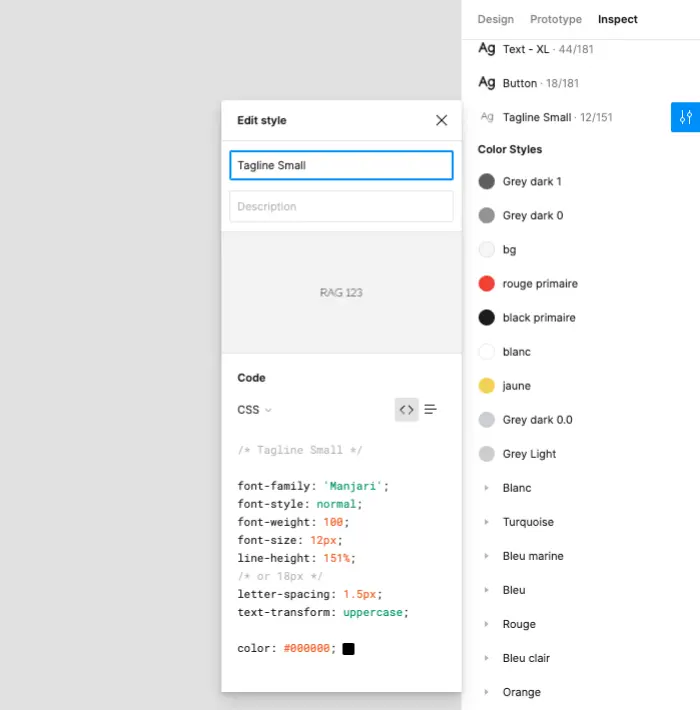 accès aux styles et langage css sur figma