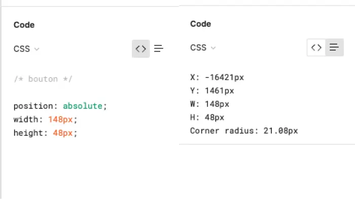 fonctionnalité d'inspection de code CSS sur figma