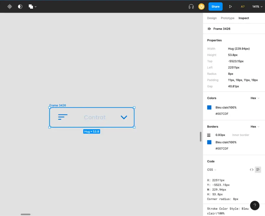 mode inspect développeur sur figma