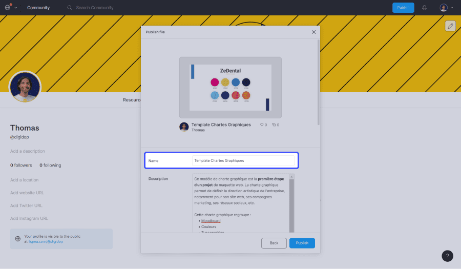 parametrage de partage de projet figma avec focus sur l'ajout d'un titre