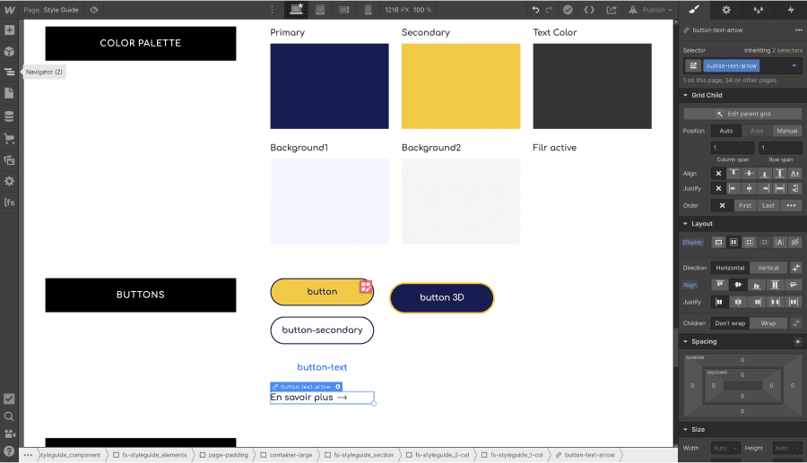 Exemple de style guide Webflow