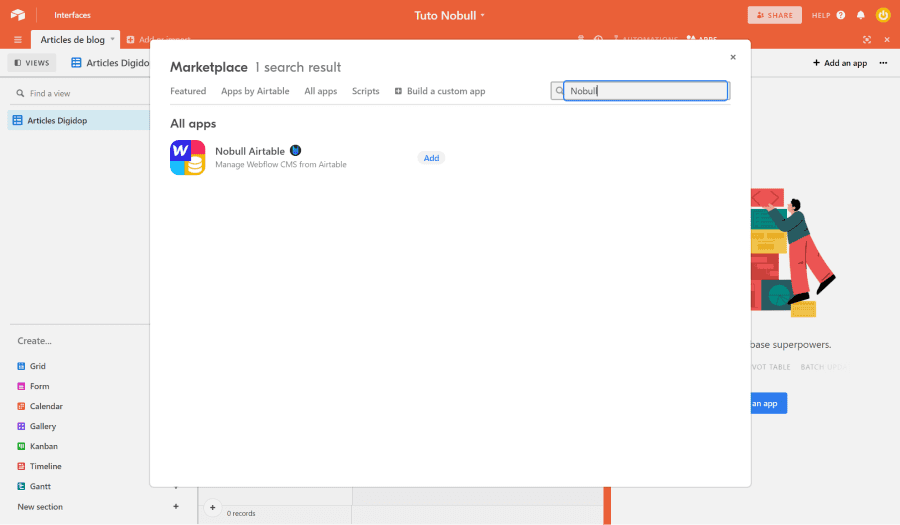 Application Nobull depuis la marketplace Airtable