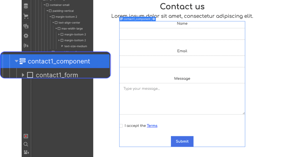 Selection d'un formulaire dans un projet Webflow