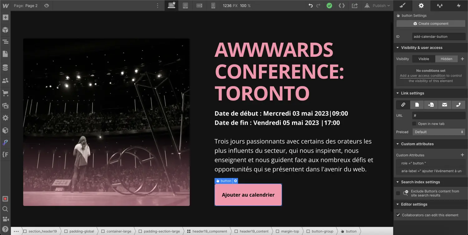 id bouton ajout calendrier webflow