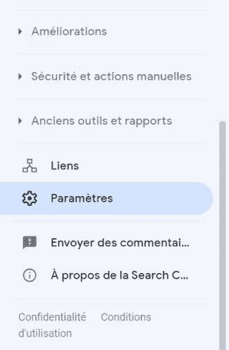 Paramètres Search Console