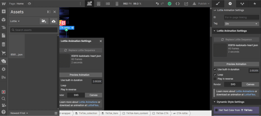Ajouter une lottie animation dans Webflow