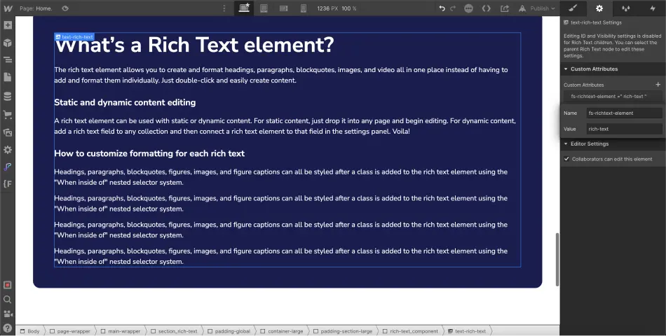 Rich text dans Webflow