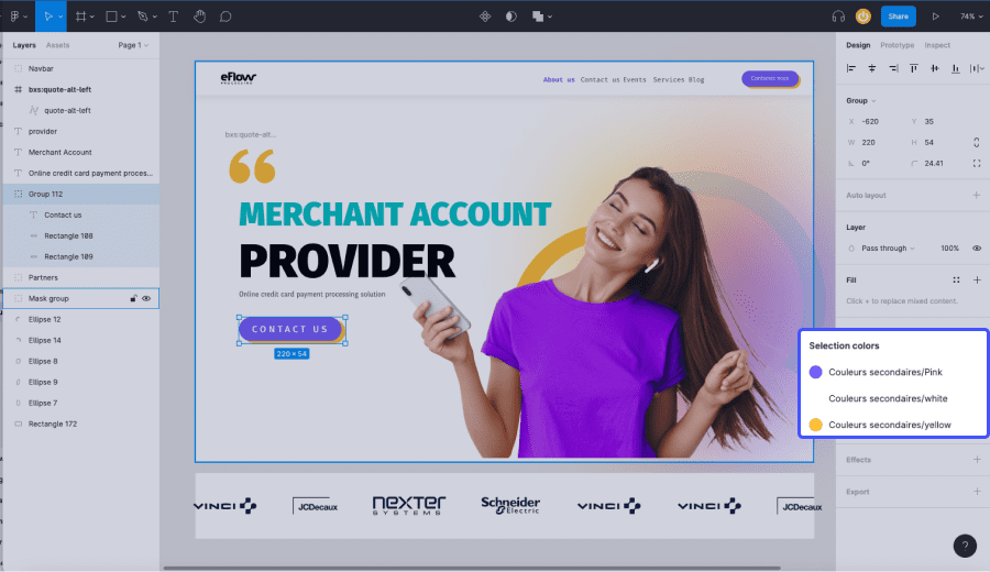 Interface Figma avec un mask et une séléction de couleurs