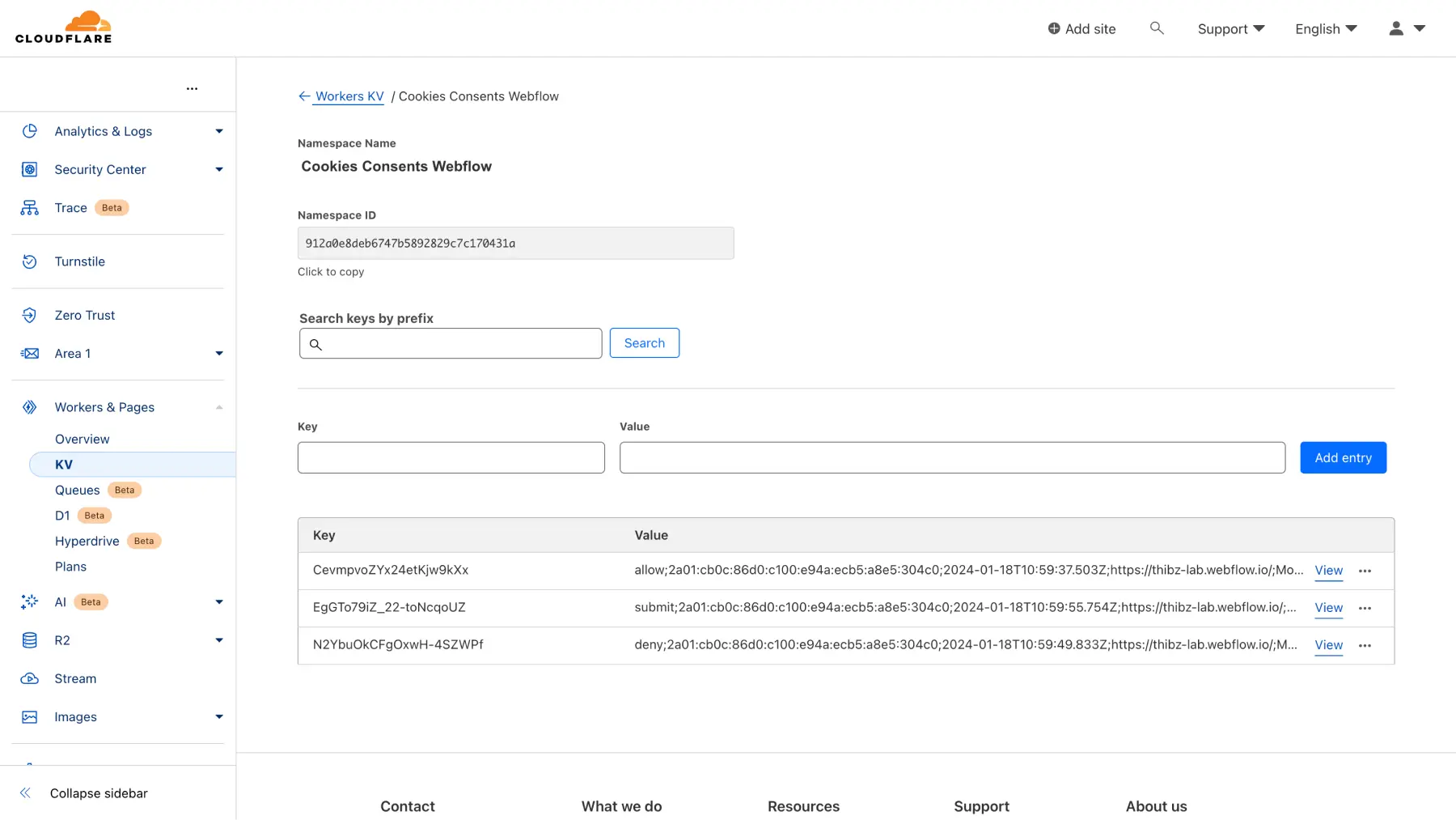 Liste des consentements de cookies soumis depuis le site Webflow dans un KV Cloud