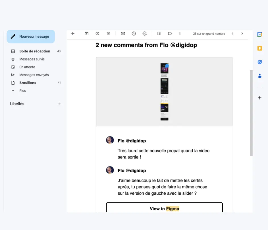 rapport de commentaires Figma envoyé par mail