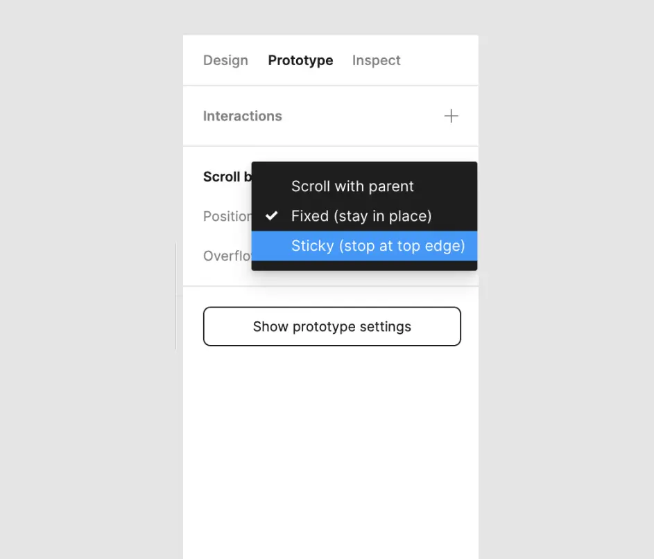 Fonctionnalité d'animation sticky pour prototype figma