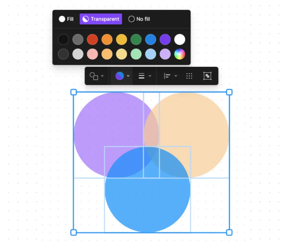 Cercles de couleur avec transparence sur FigJam