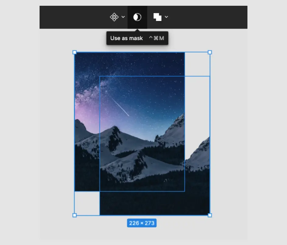 deux Images de montagnes qui se superposent sur figma avec fonctionnalité de masque