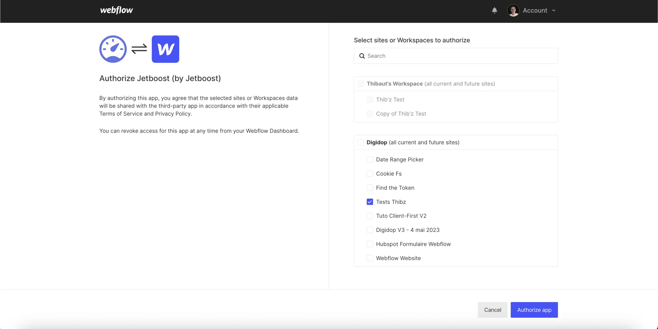 application jetboost webflow