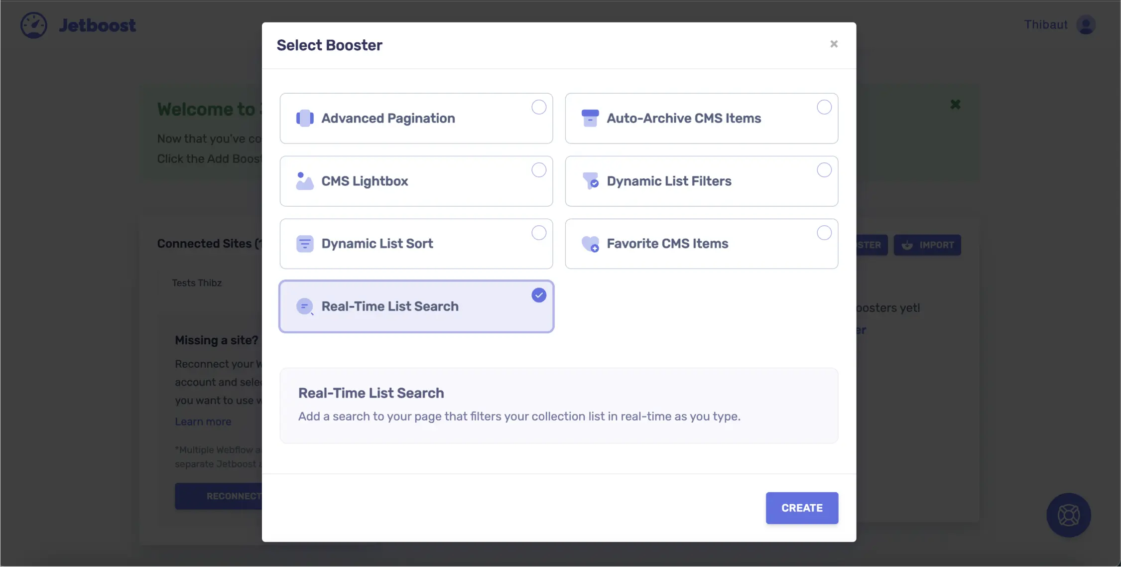 real time list search Webflow Jetboost