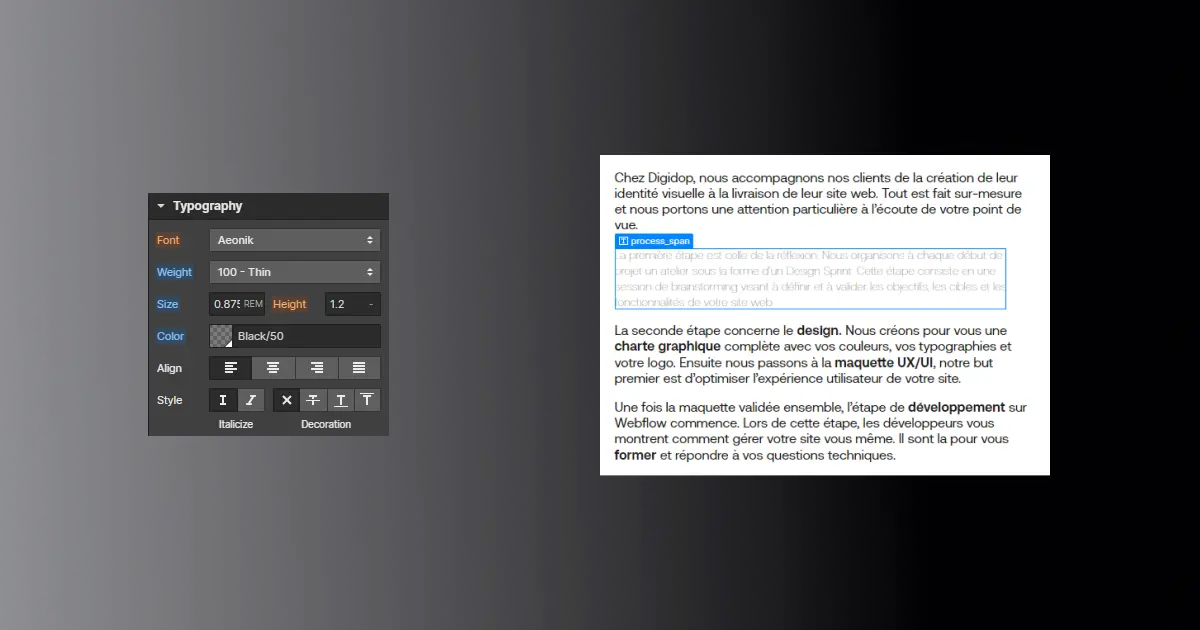 personnaliser le text span dans webflow