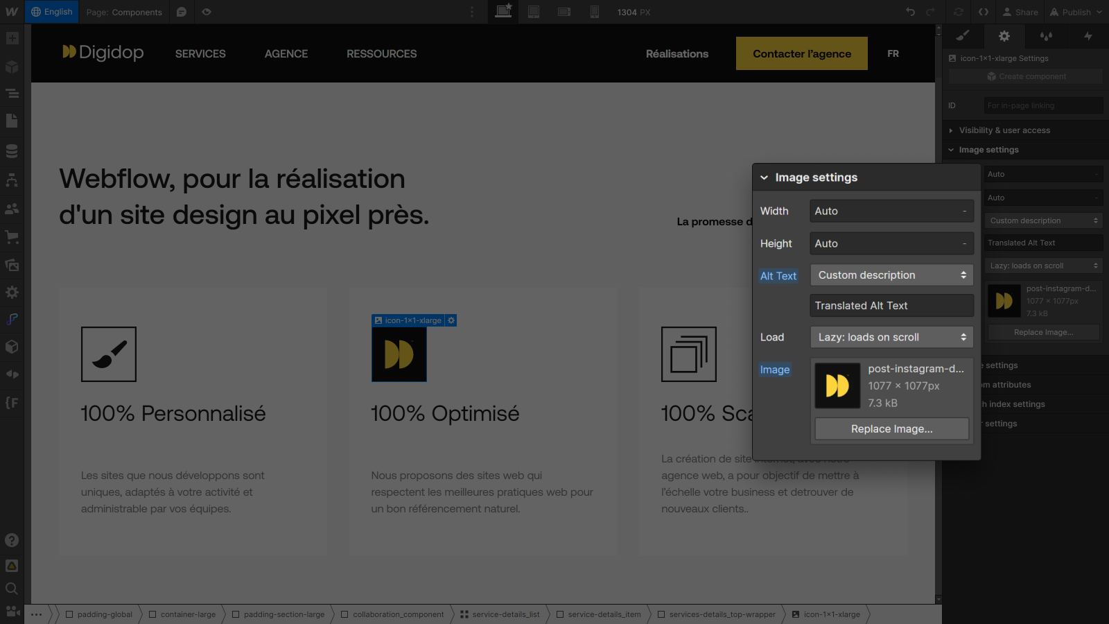 Webflow Localization, attribut alt d'image