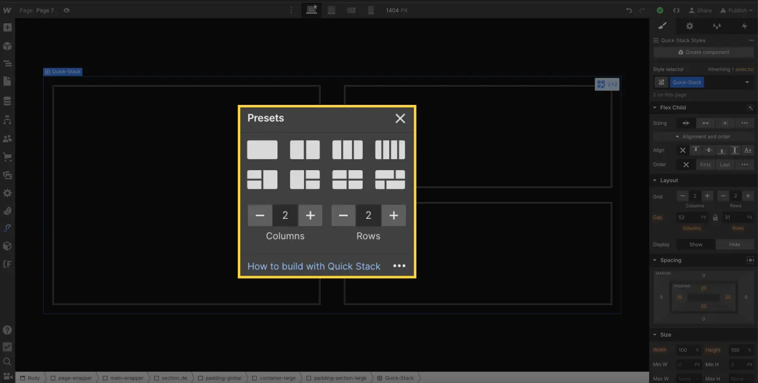 Presets Quick Stack Webflow