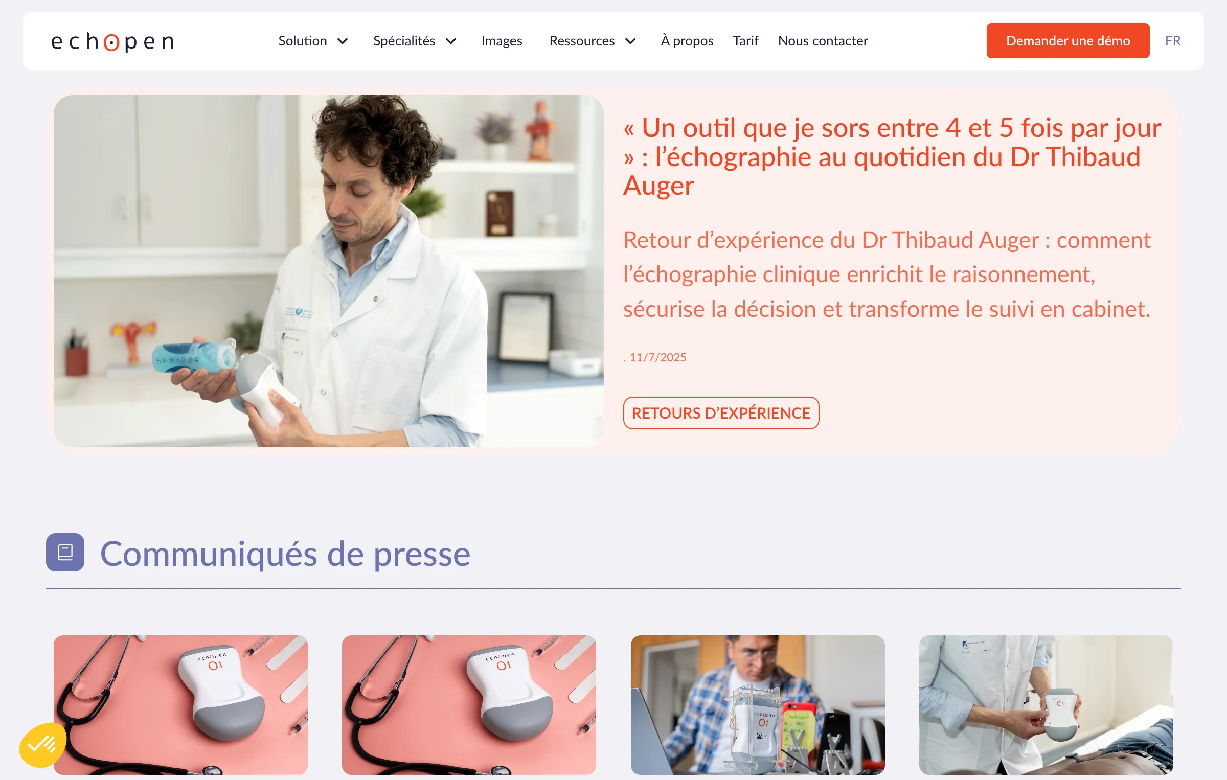 Dr. Thibaud Auger demonstrates the daily use of the echOpen ultrasound probe in his medical practice.