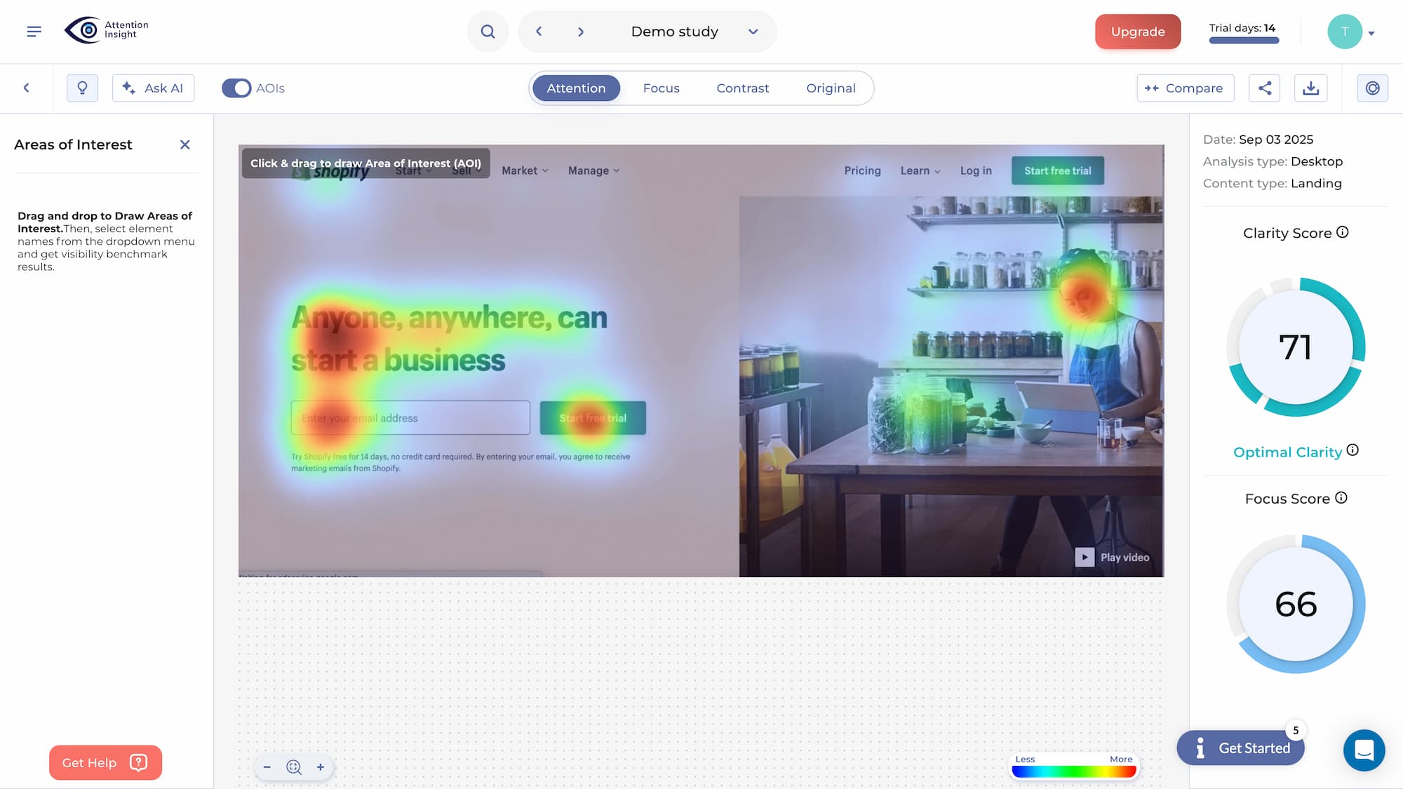Web page analyzed by attention areas with Attention Insight.