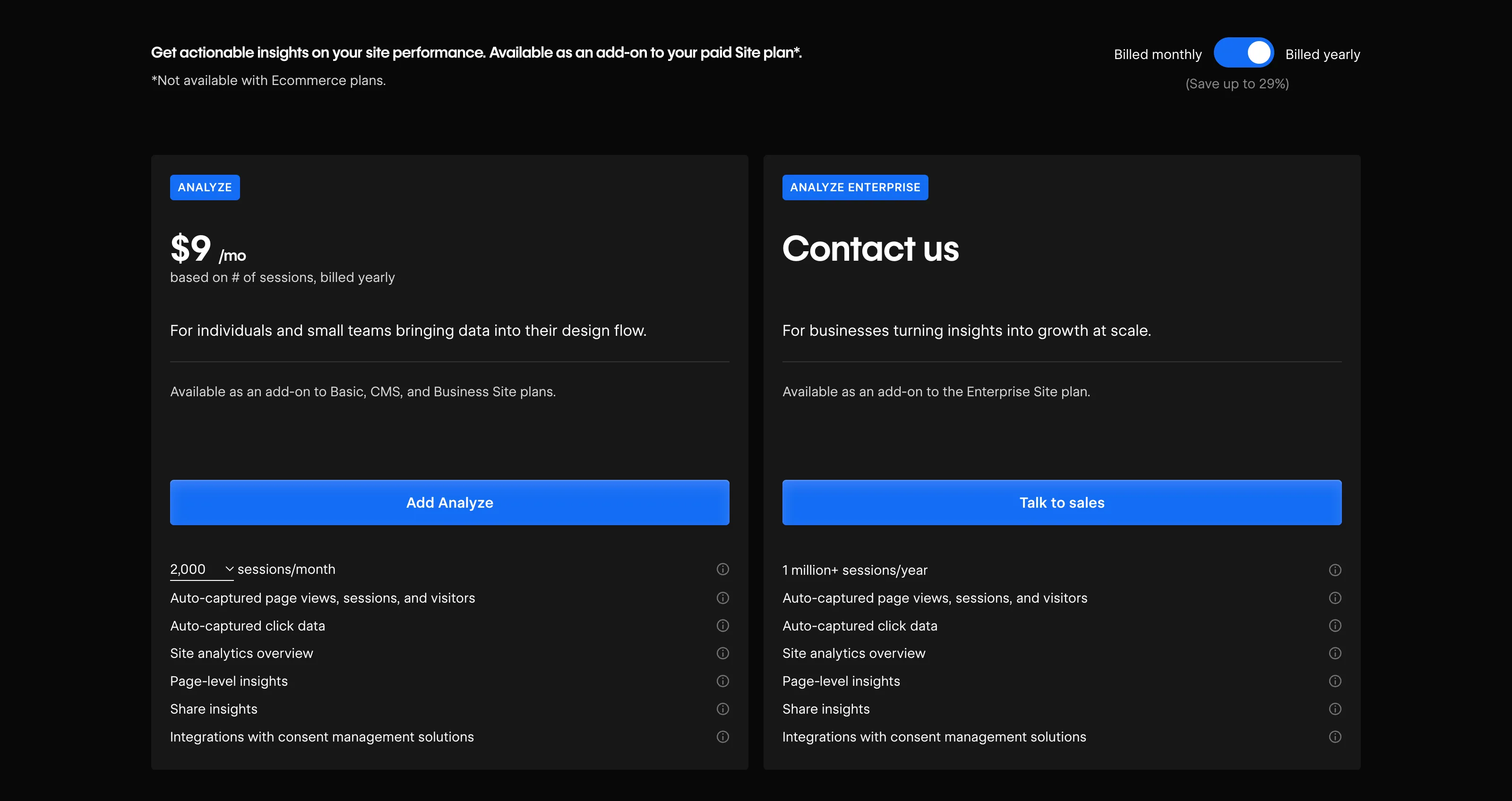 Webflow Analyze pricing