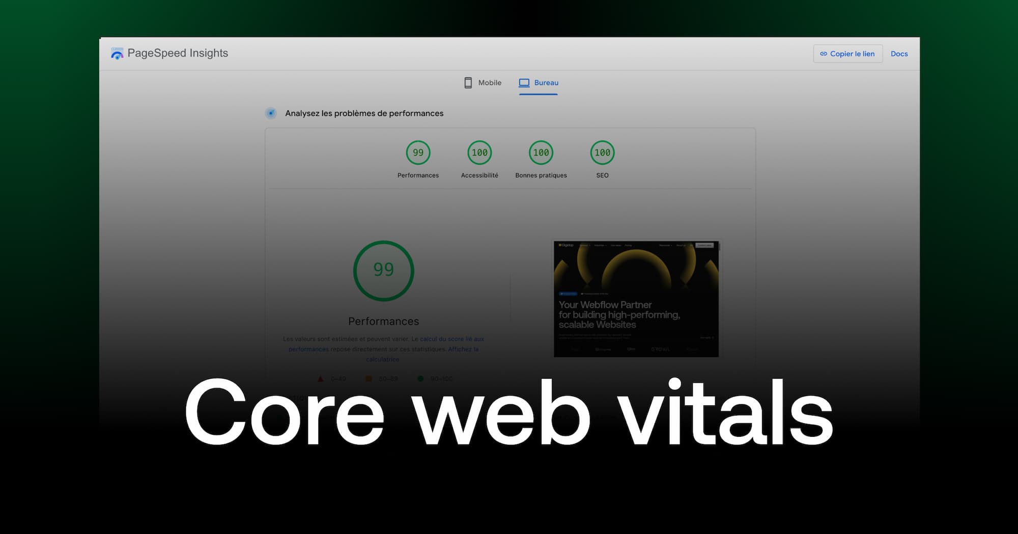 Evolution score performance vitesse google page speed