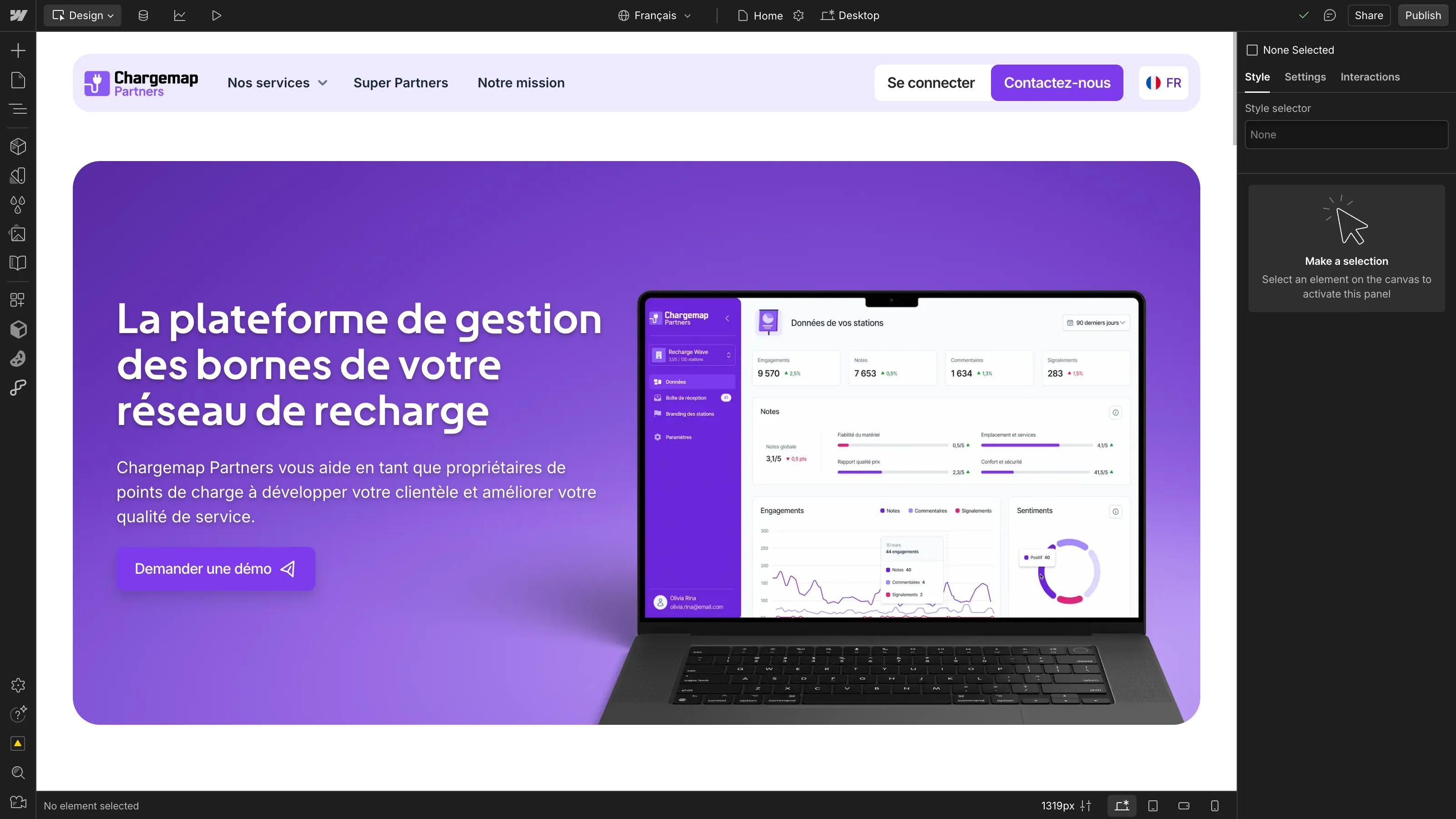 Chargemap Partners homepage with charging station management dashboard.
