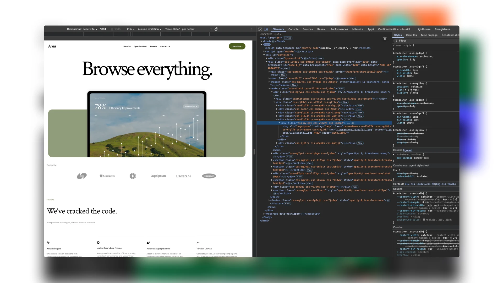 Aperçu de l’inspecteur de code d’un site Figma