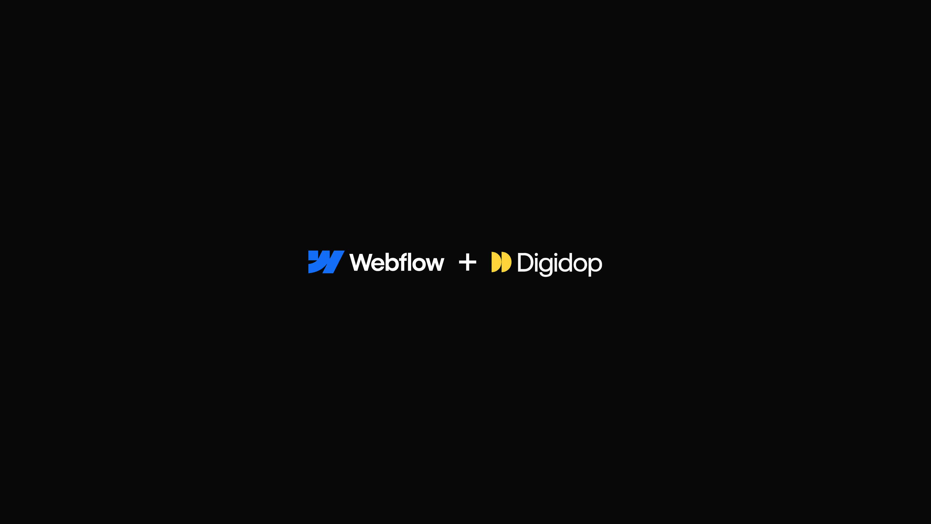Logos de Webflow et Digidop côte à côte sur fond noir, représentant un partenariat.