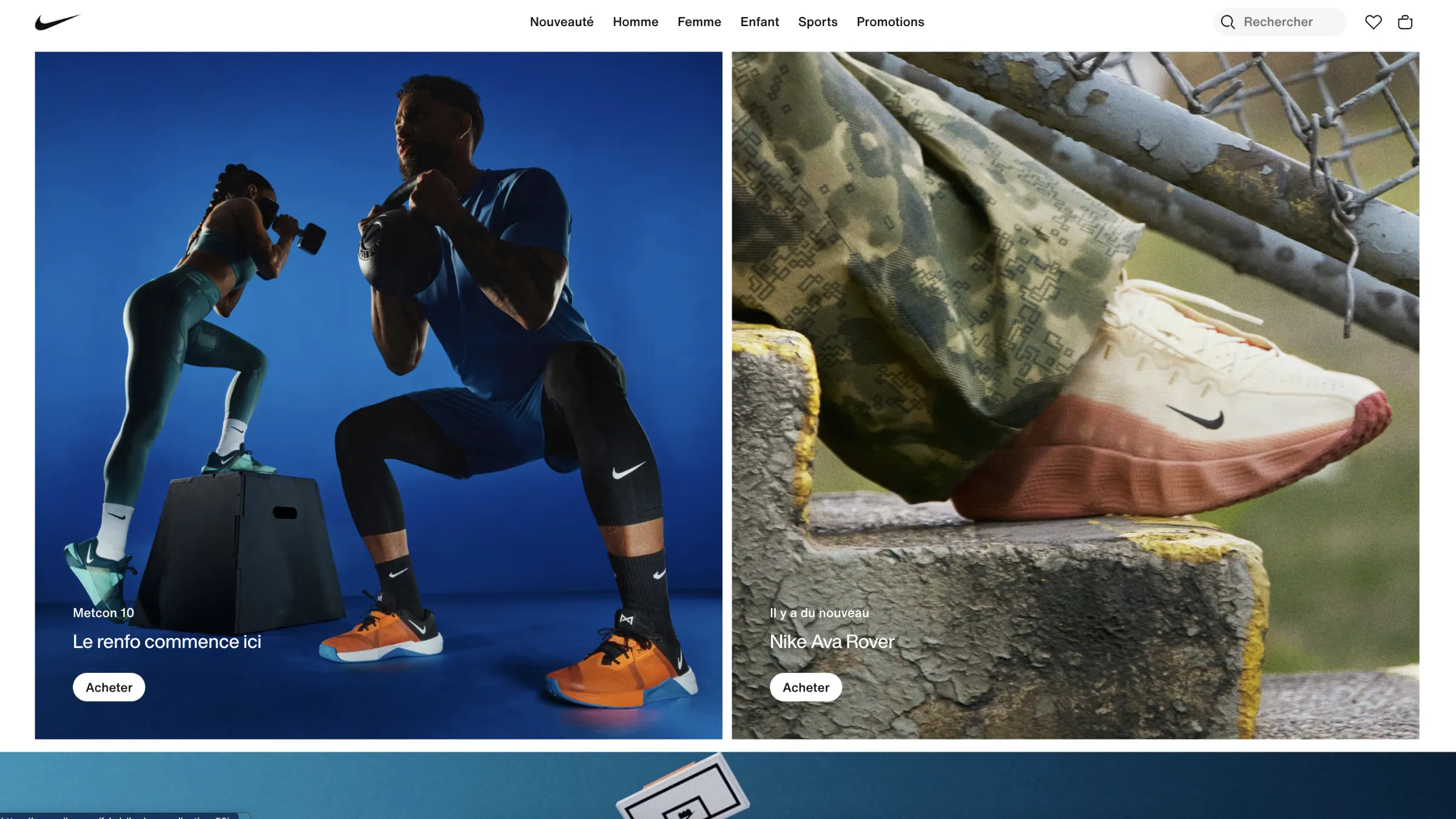 Capture d’écran du site web de Nike avec des sportifs en action et des produits nike mis en avant