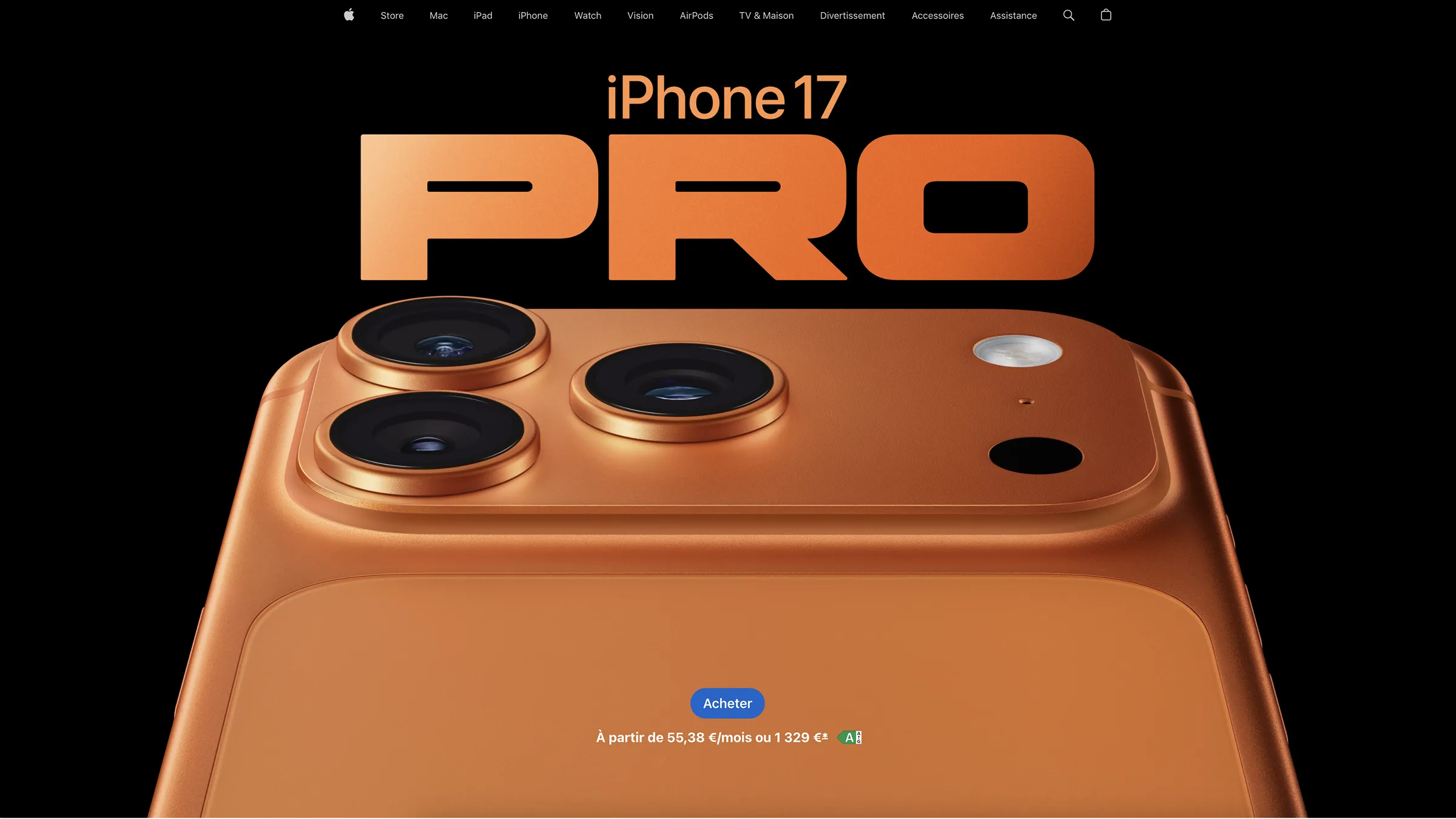 photo du site d’apple avec l’iphone 17 pro orange