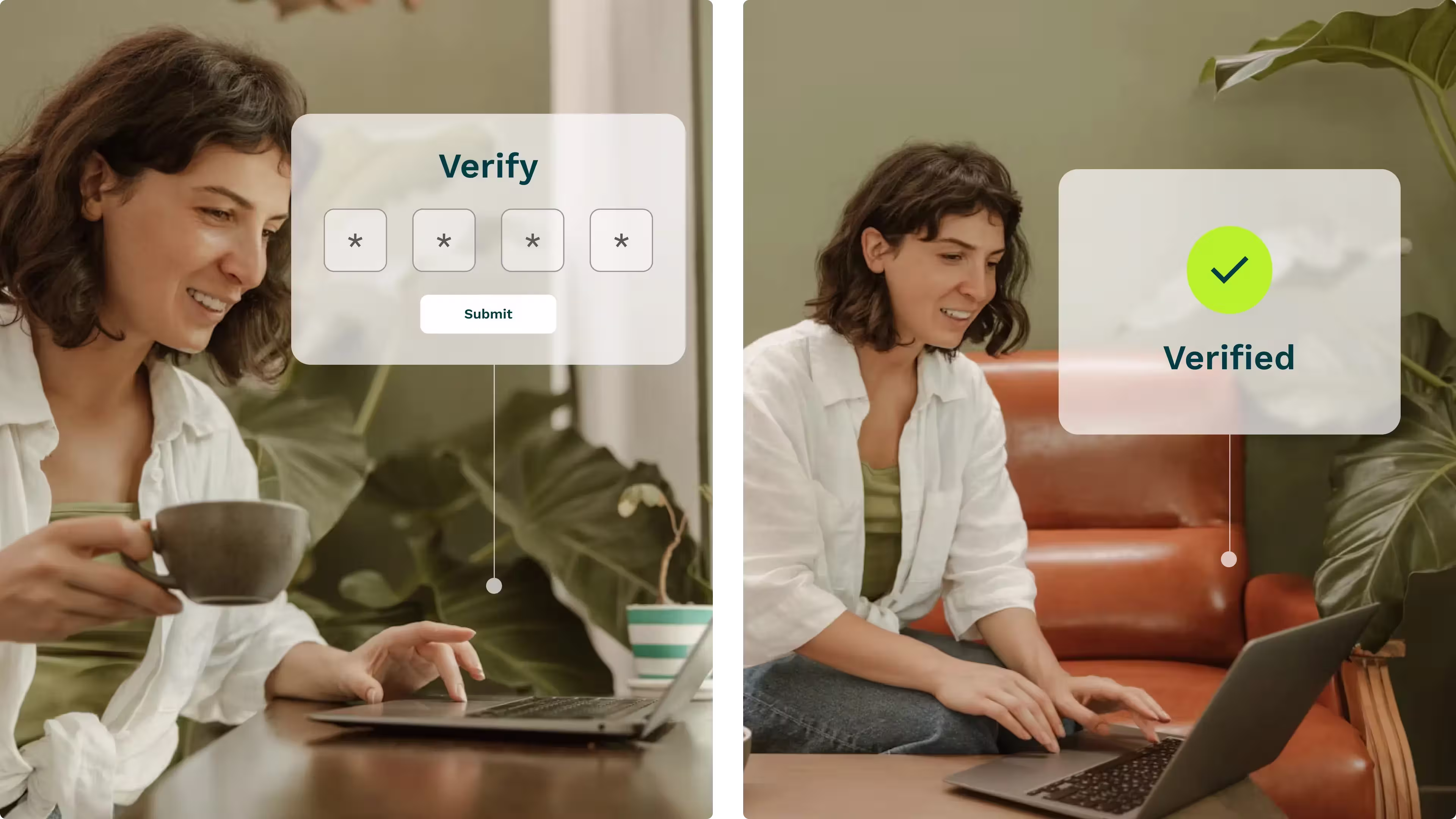 A woman passing the verification process with a success interface