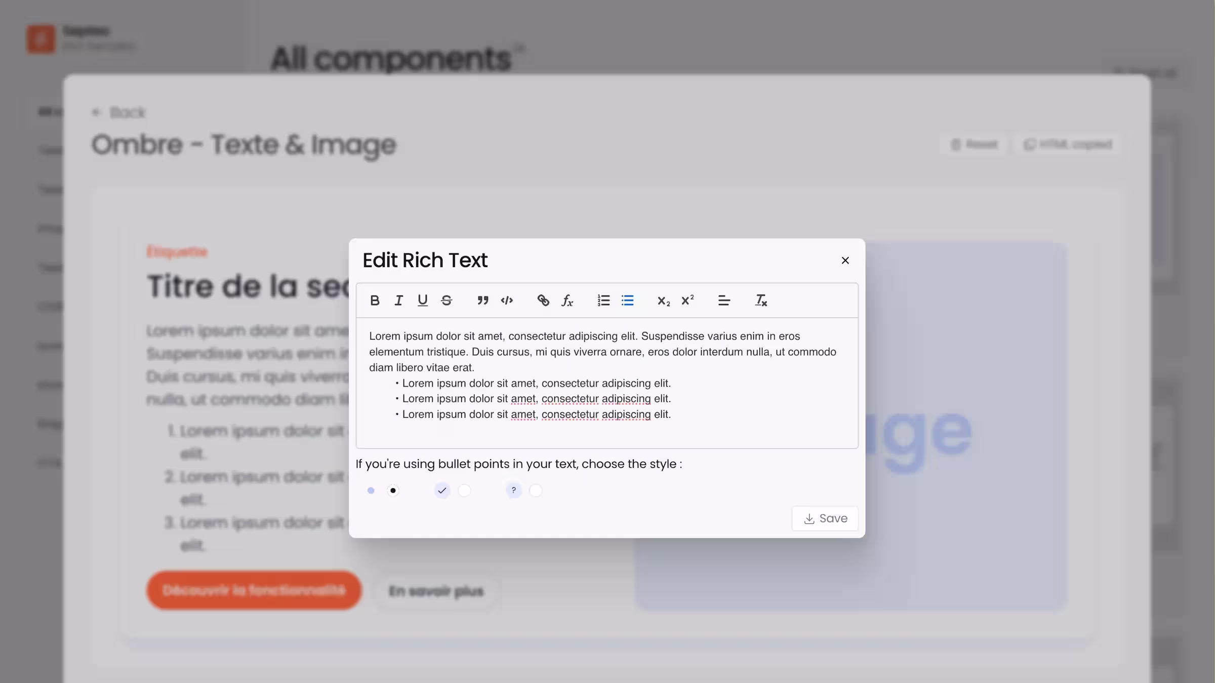 Screen Edit Component Rich text with Quill.js