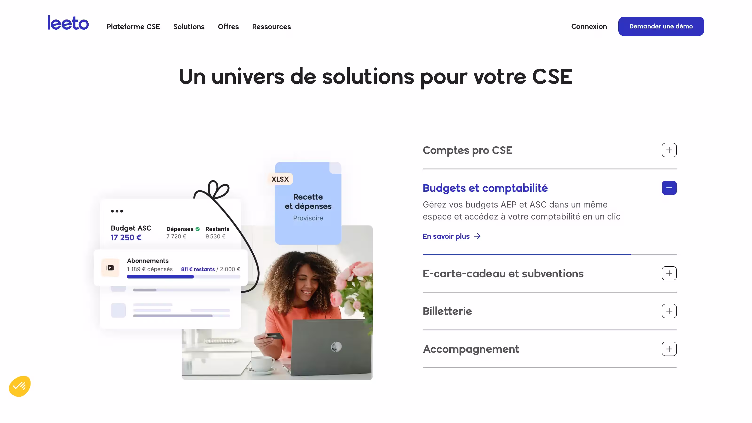 Tabs avec animation sur le site de Leeto