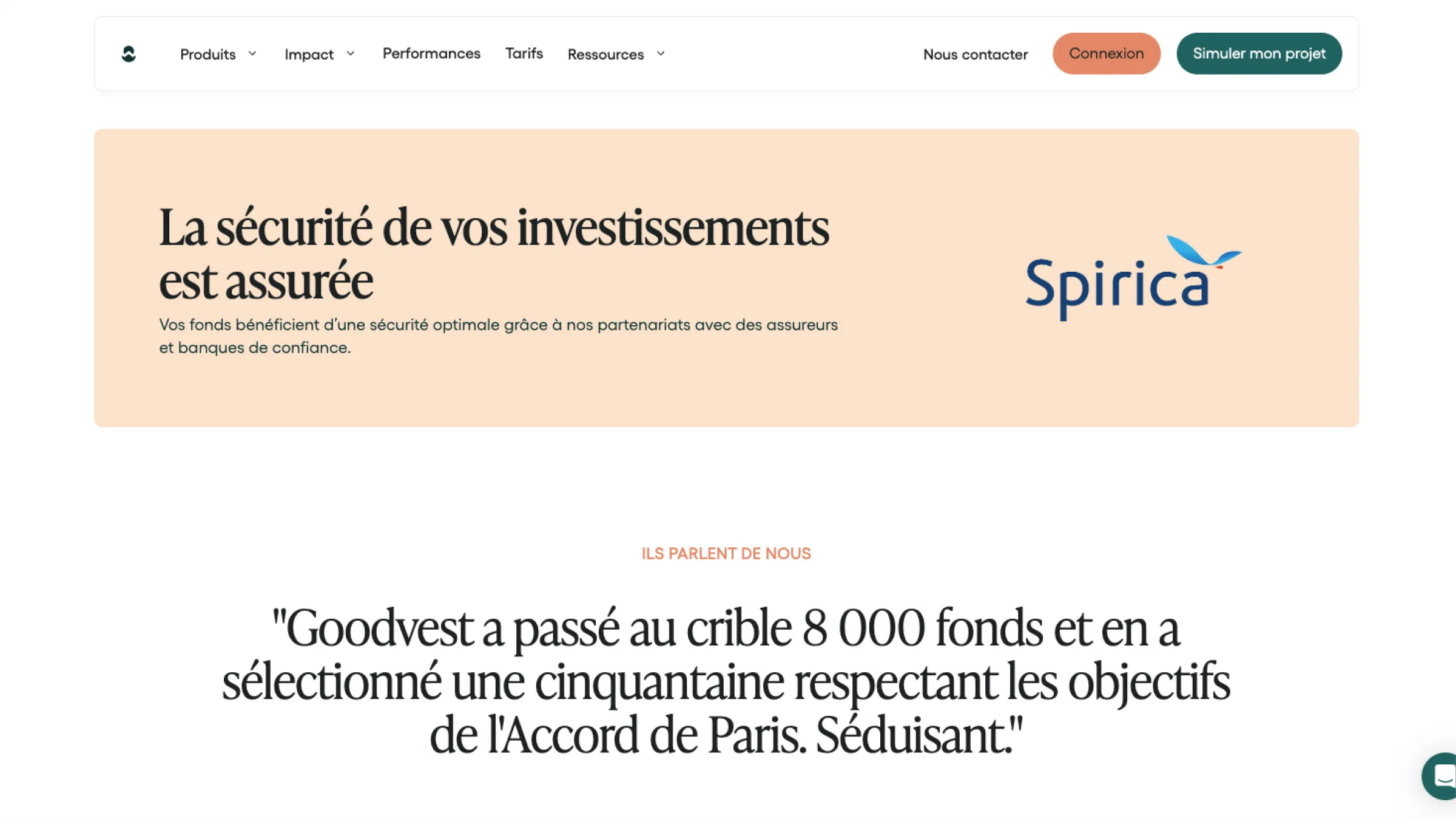 Goodvest section explaining investment security with Spirica’s logo.