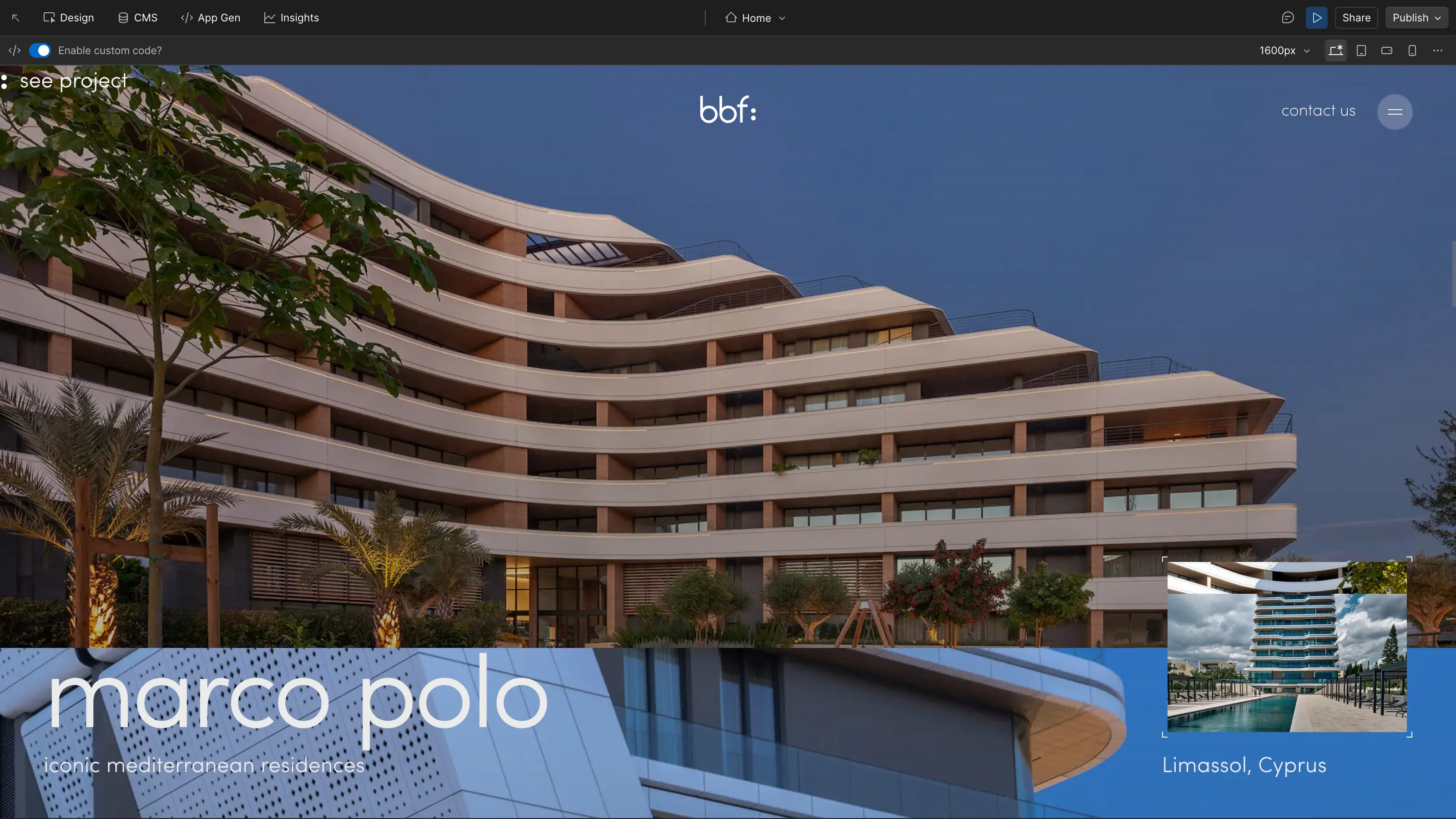 Projection d’une landing page expérientielle développée sur Webflow dans le cadre d’un Proof of Concept design pour BBF