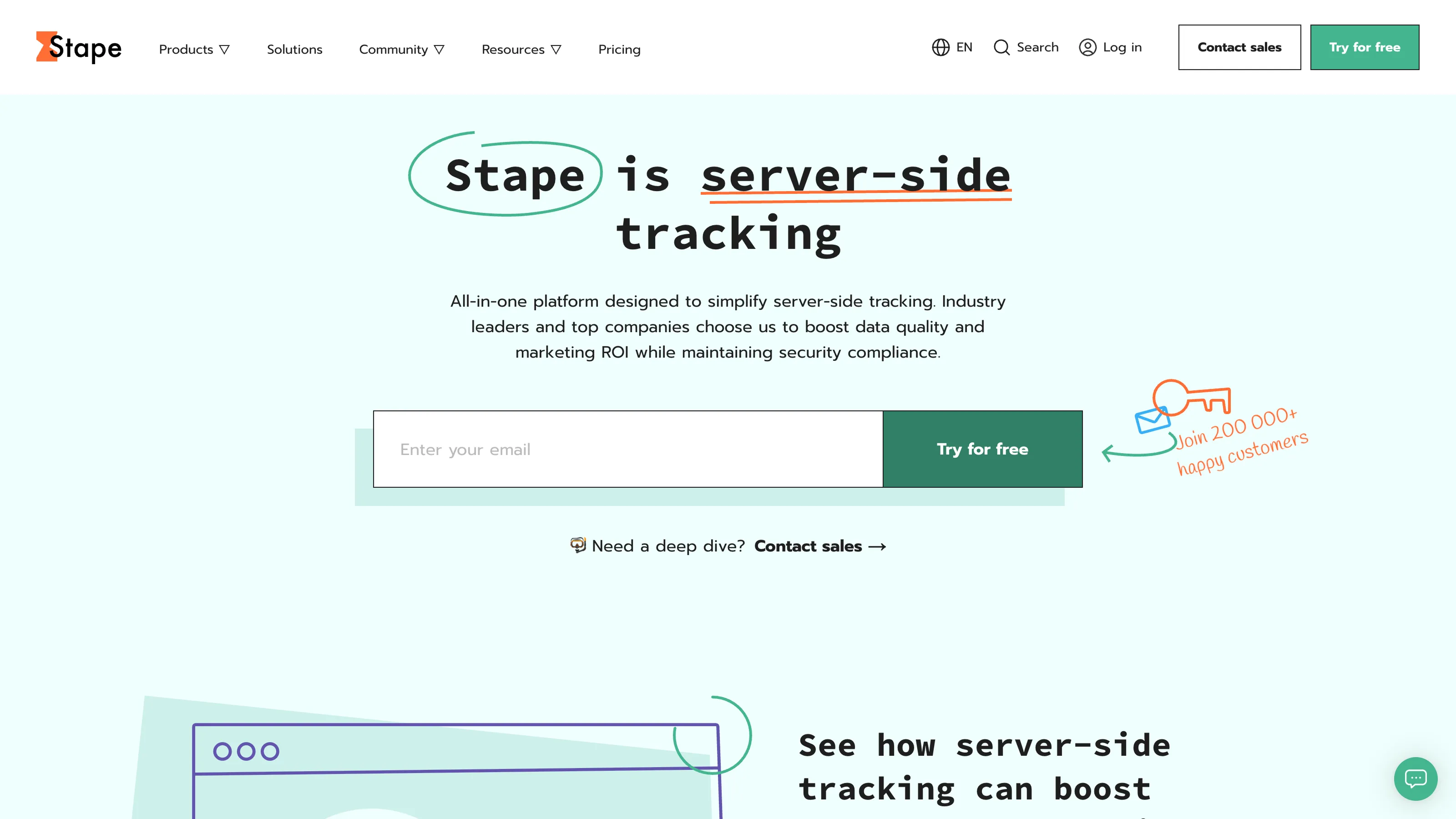 Page d’accueil de Stape présentant une solution clé en main de tracking server-side