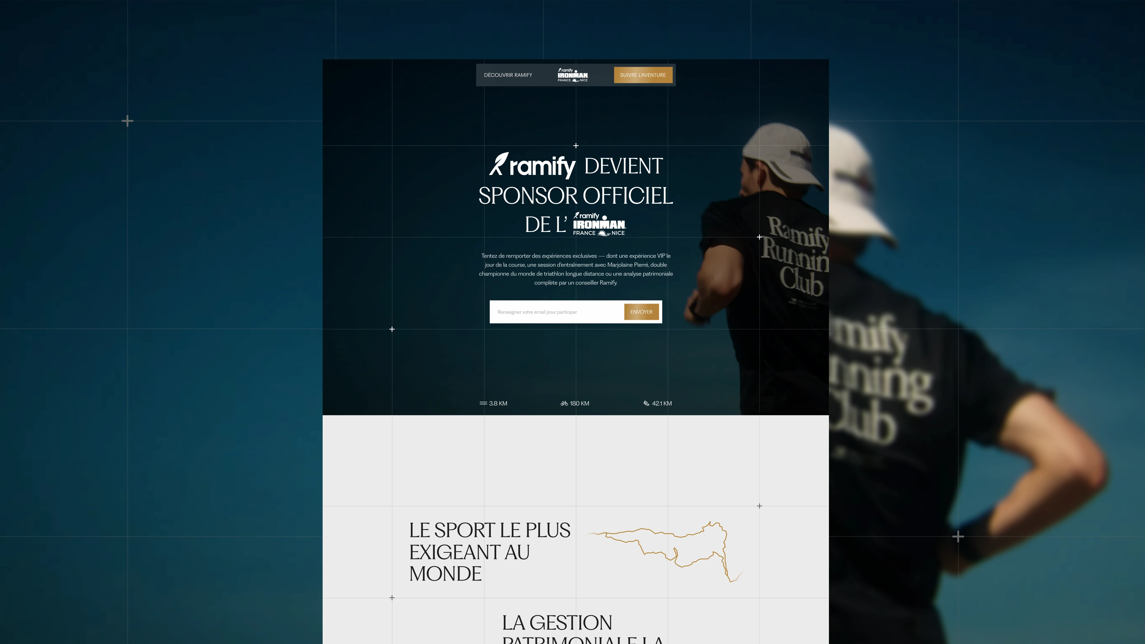 Vue de la landing page officielle du partenariat Ramify IRONMAN Nice