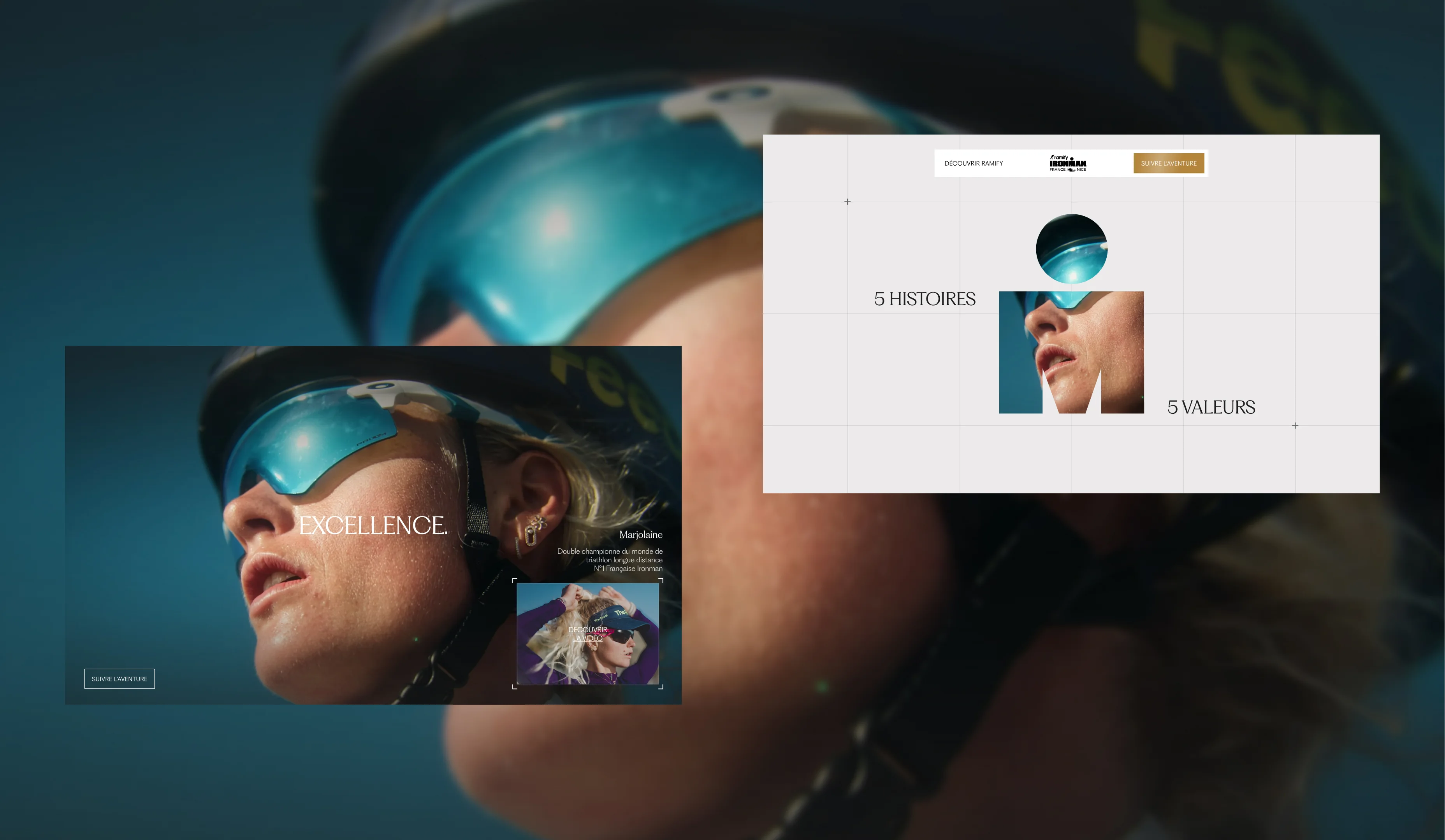 Marjolaine Pierré mise en avant dans une photo sur la landing page Ramify IRONMAN