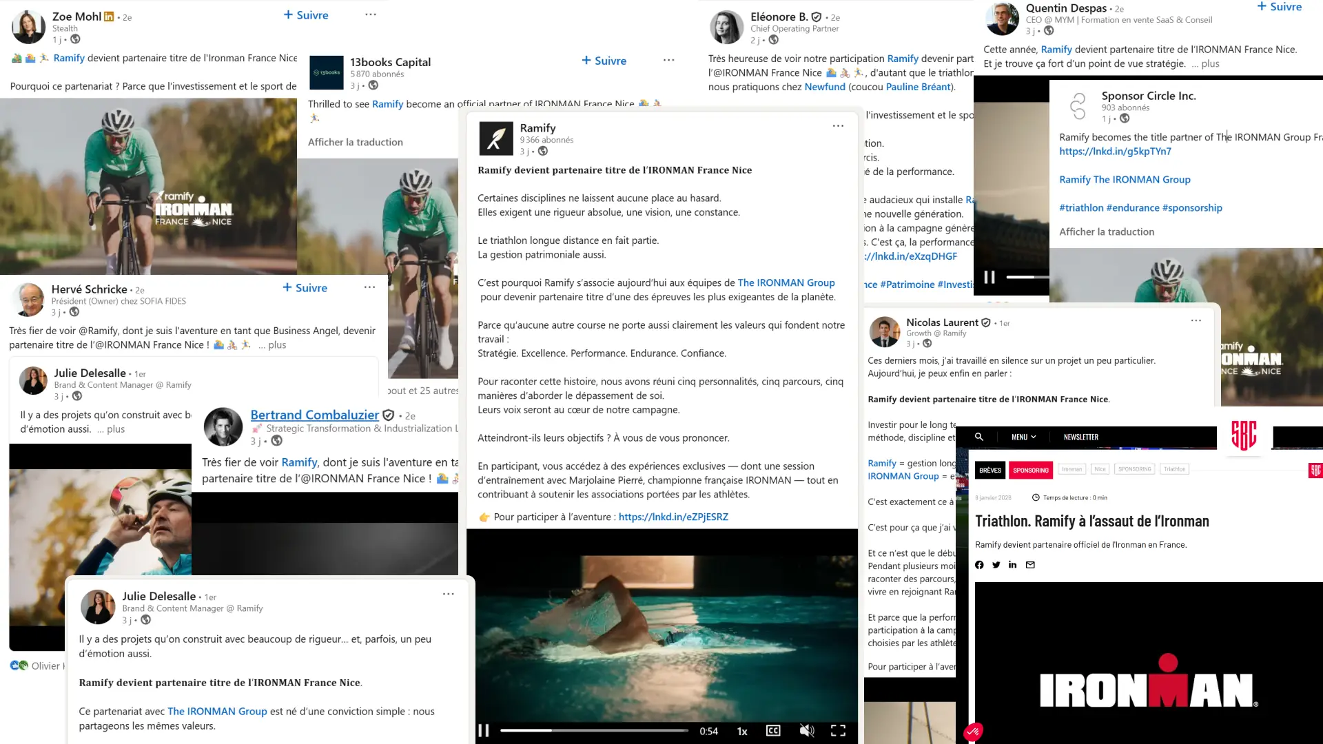 Plusieurs publications sur les réseaux sociaux annonçant le partenariat Ramify IRONMAN Nice