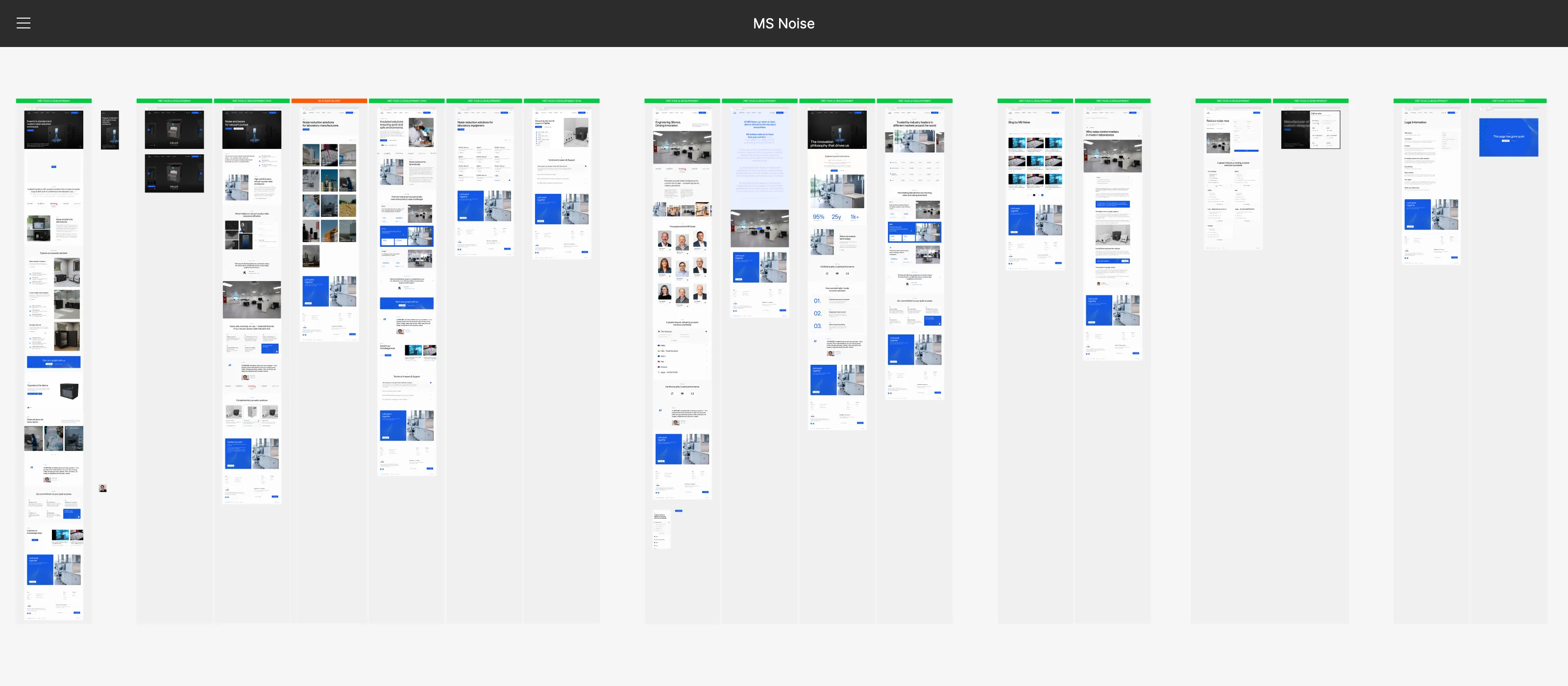 Overview of the MS Noise website pages showcasing the full site structure, key templates, and user journey designed with a scalable, CMS-driven and multilingual approach.
