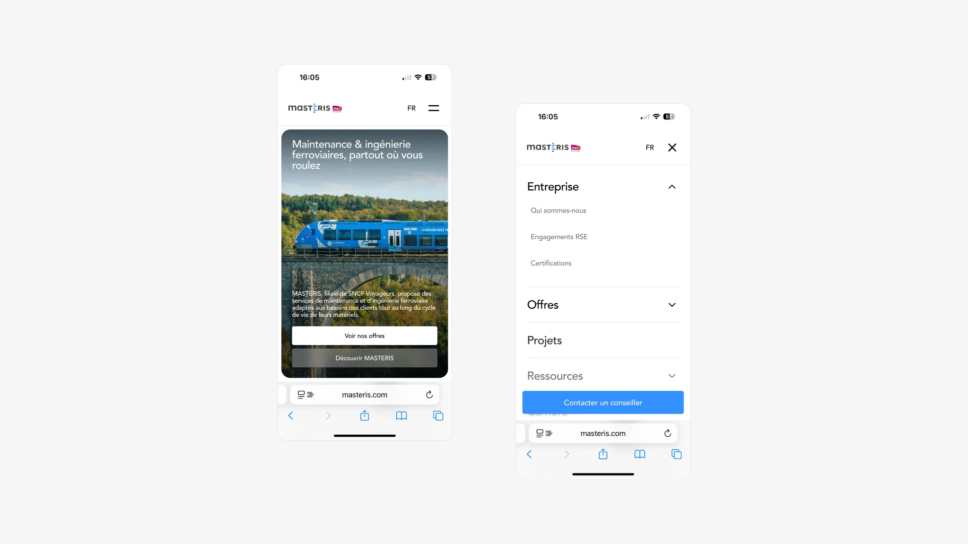 Vue mobile du site de Masteris SNCF