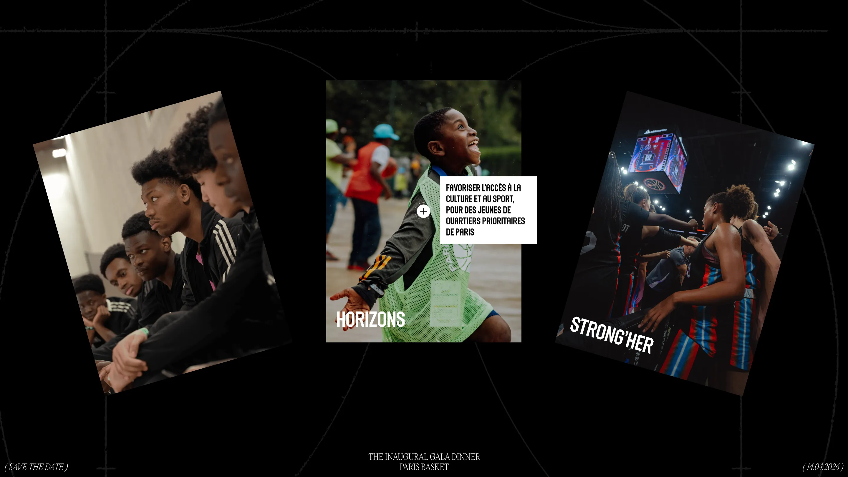 Visuals of Horizons and Strong’Her programs by the Paris Basketball Foundation supporting youth access to sport.