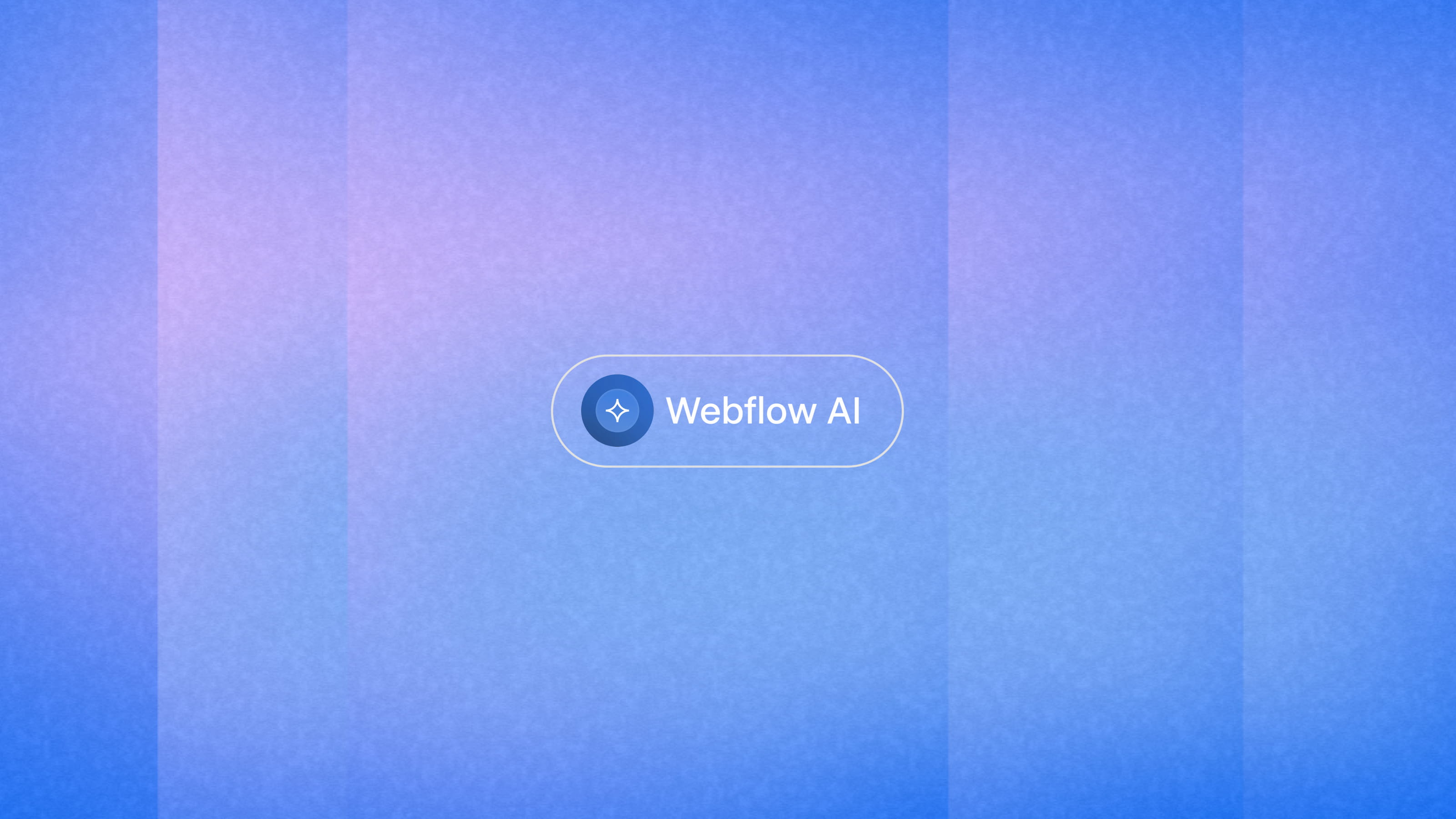 Webflow AI interface with a centered badge on a blue and purple gradient background.