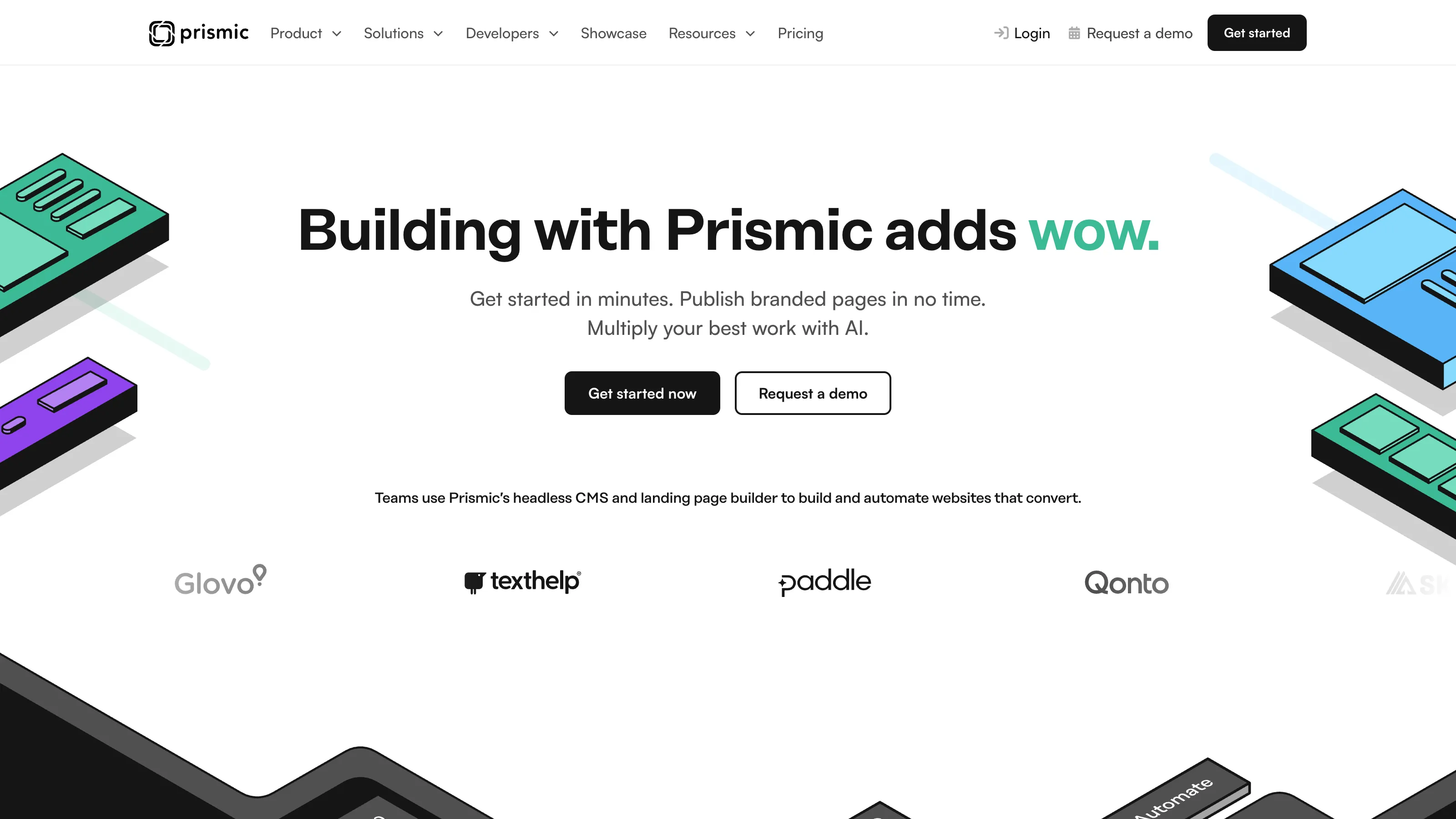 Prismic homepage highlighting a headless CMS with a component-driven approach and fast page creation capabilities.